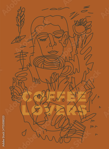 Vector illustration for coffee lovers and enthusiasts. Creative surreal illustration. Line art design. Coffee shop banner template. Caffeine free poster. Caffeine thirst idea.