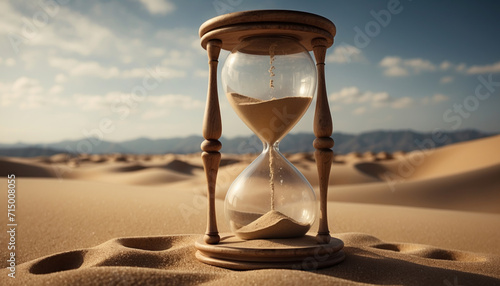 An hourglass with sand running out. AI generated