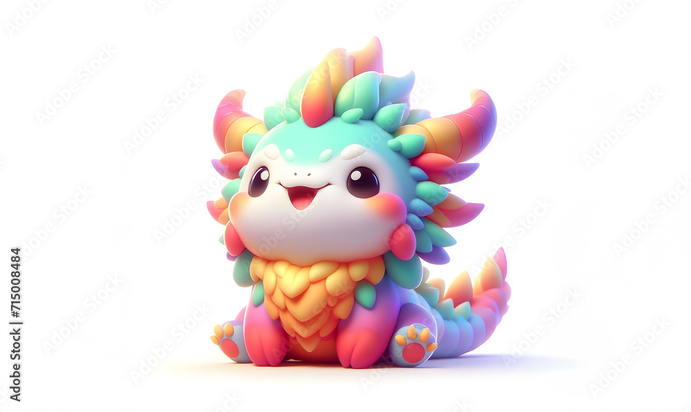 Fluffy animal, dragon in futuristic style, cartoon character dinosaur multicolour illustration. Generative AI Fluffy animal, dragon in futuristic style, cartoon character dinosaur multicolour illustration. Generative AI