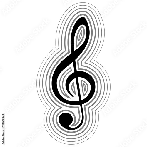 Black treble clef icon design, music note key. Treble clef with  lines around shape, vector illustration. photo