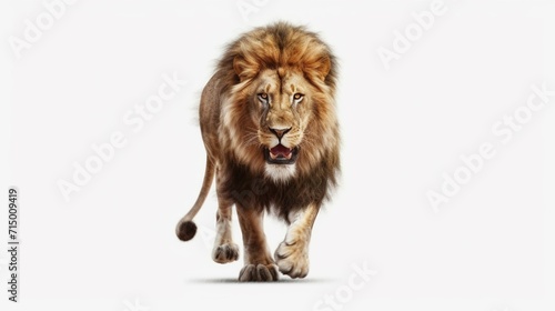majestic african lion running towards camera isolated Ai Generative