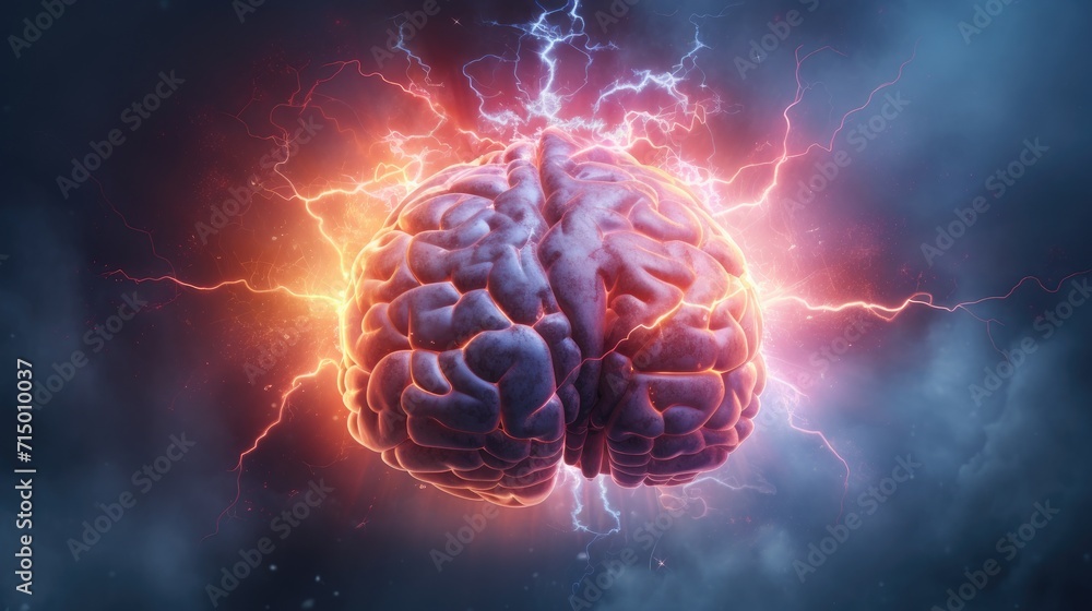 Brainstorming concept. Human brain and thunderbolt. Smart brain. Creativity. Fast learning Brainstorming concept. Human brain and thunderbolt. Smart brain. Creativity. Fast learning