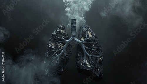 A black and white image of a lung with smoke coming out of it Generative AI photo