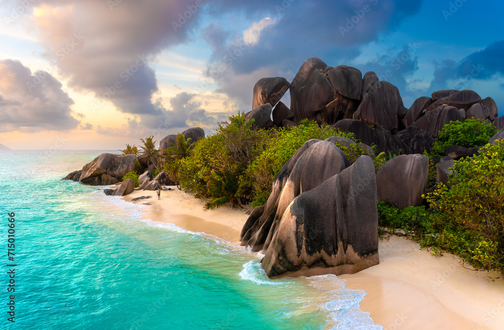 The most beautiful beach of Seychelles. Anse Source D'Argent, La Digue Island, Seychelles