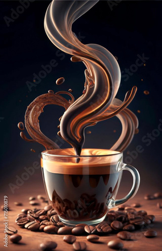 Fototapeta Naklejka Na Ścianę i Meble -  cup of coffie with cinnamon and star anise on wooden background