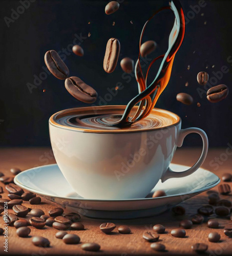 Fototapeta Naklejka Na Ścianę i Meble -  cup of coffie with cinnamon and star anise on wooden background