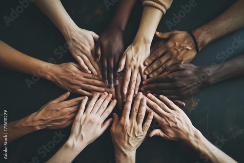 A group of people holding hands in a circle Generative AI photo