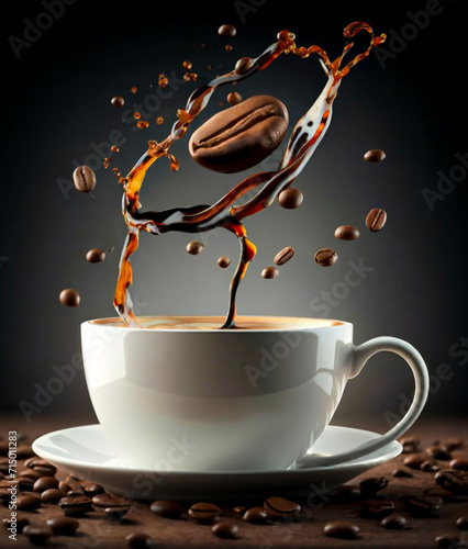 Fototapeta Naklejka Na Ścianę i Meble -  cup of coffie with cinnamon and star anise on wooden background