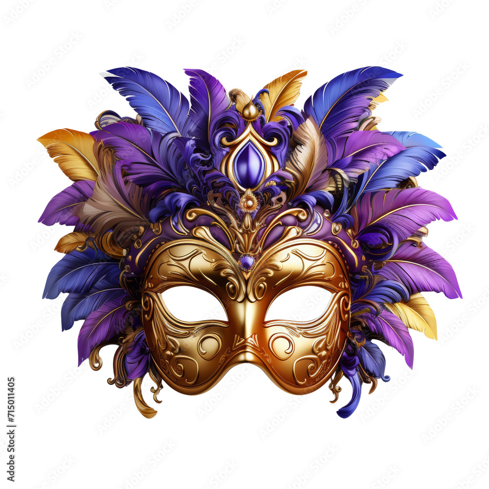 Carnival mask with colorful feathers isolated Transparent background, PNG.