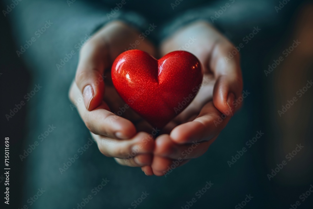 A person holding a red heart. Generative AI A person holding a red heart. Generative AI