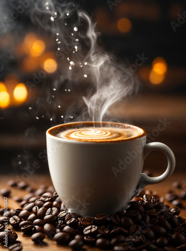 Fototapeta Naklejka Na Ścianę i Meble -  cup of coffie with cinnamon and star anise on wooden background