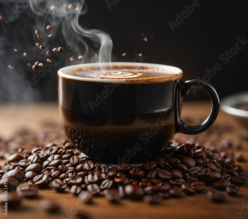 Fototapeta Naklejka Na Ścianę i Meble -  cup of coffie with cinnamon and star anise on wooden background