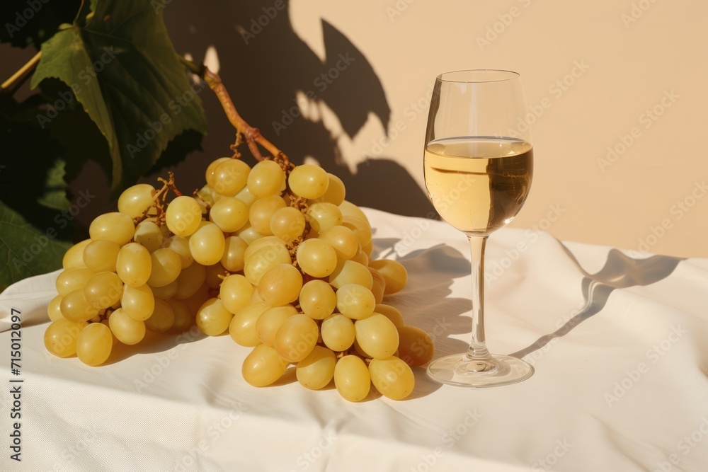 grapes, glasses and wine sitting on the table with natural light
