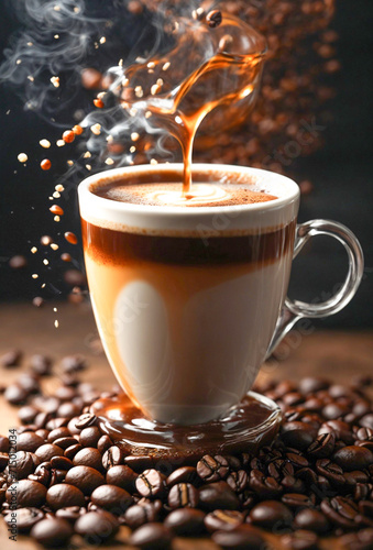 Fototapeta Naklejka Na Ścianę i Meble -  cup of coffie with cinnamon and star anise on wooden background