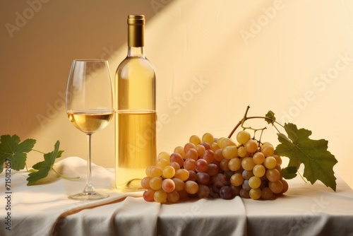 grapes, glasses and wine sitting on the table with natural light 
