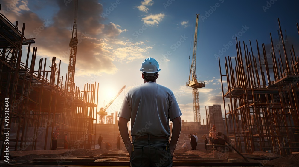 Engineer looking the building construction at the construction site Engineer looking the building construction at the construction site