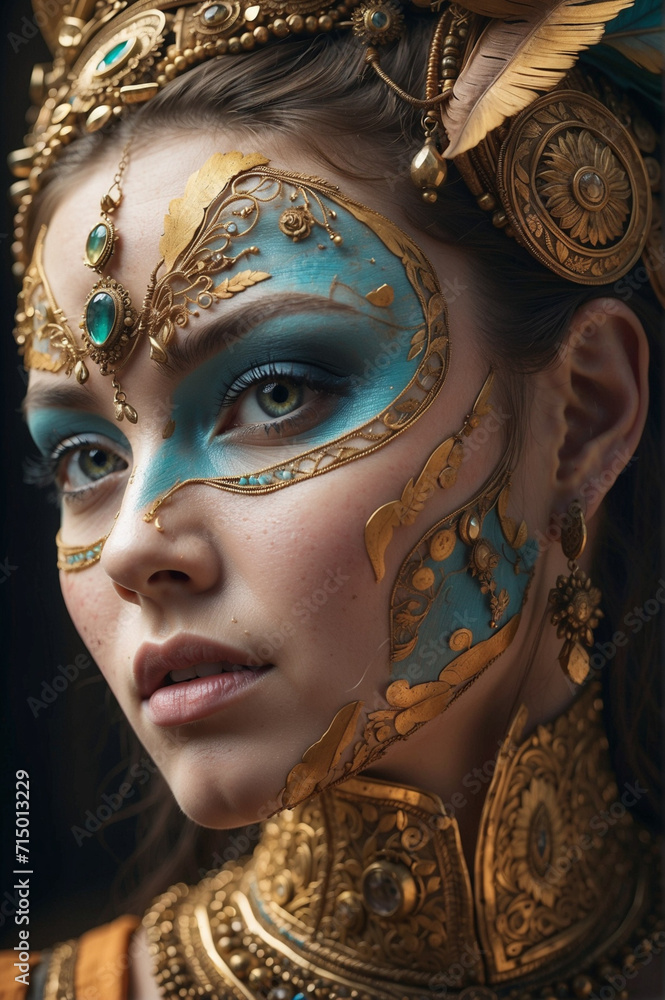 Realistic woman with ornamental face paint