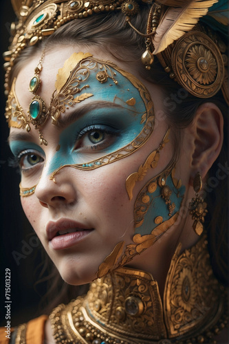 Realistic woman with ornamental face paint