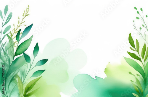 green watercolor illustration of field herb. herbal frame with copyspace on white background