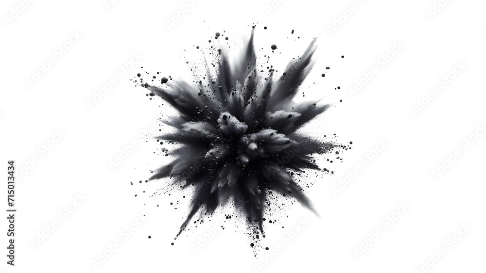 Aerial View of Abstract Upward Explosion of Fine Black Color Powder isolated against transparent background - Artistic. Aerial View of Abstract Upward Explosion of Fine Black Color Powder isolated against transparent background - Artistic.