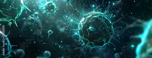 A close-up of a cell with a green glow Generative AI
