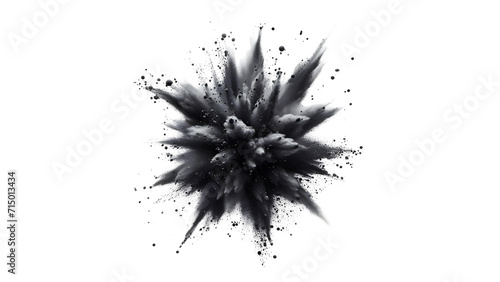 Aerial View of Abstract Upward Explosion of Fine Black Color Powder isolated against transparent background - Artistic.