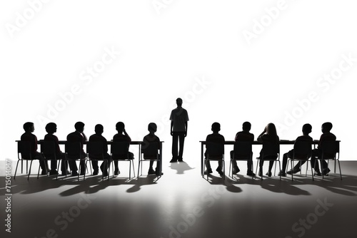Education concept silhouette, learning school students, classroom situation with black silhouette shadows, knowledge, study, education, academic success, seminar, generative AI, JPG