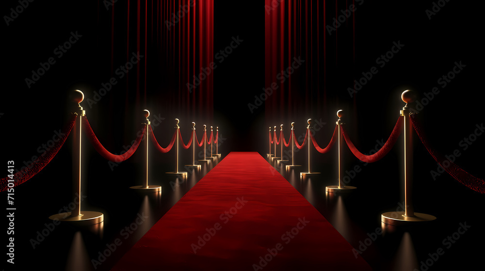Red carpet staircase with smoke and spotlights, holiday awards ceremony event Red carpet staircase with smoke and spotlights, holiday awards ceremony event