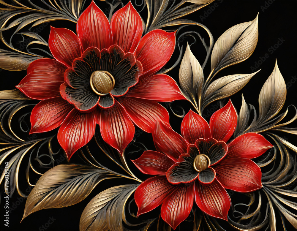 Beautiful red flowers fantasy design luxury background. Generative ai