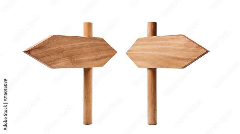 A blank wooden signpost, left and right arrows, isolated, white background A blank wooden signpost, left and right arrows, isolated, white background
