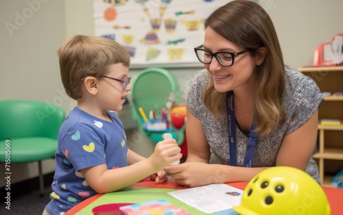 child is working with a speech therapist 