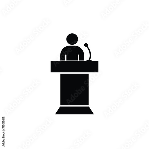 Key Note Speaker Concept, Hrm Symbol on White Background, Company secretary giving brief to press vector icon design, Manager and Podium Design
