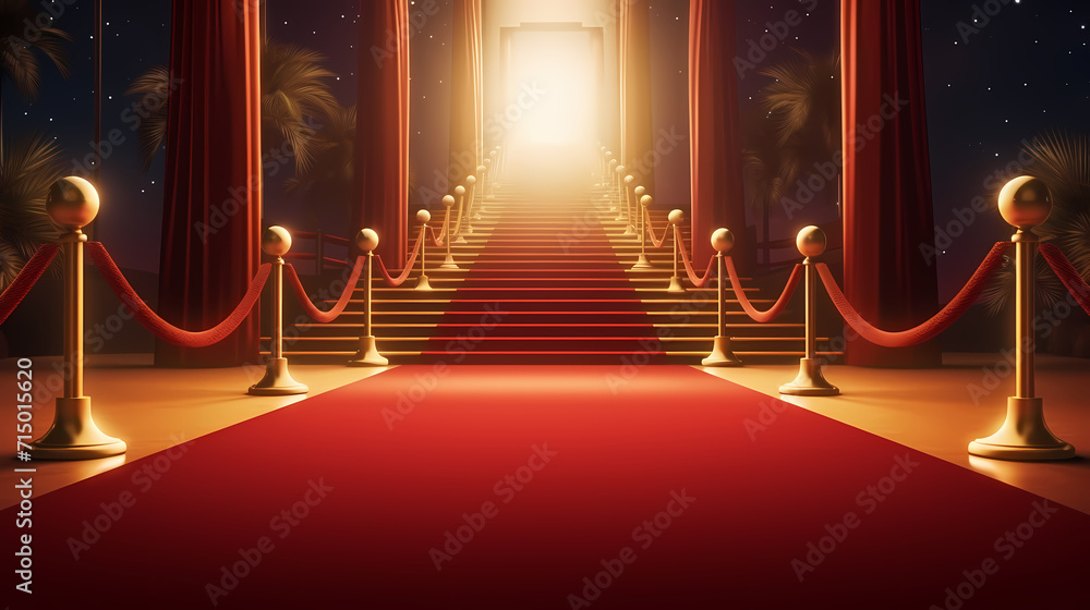 Red carpet on the stairs on dark background, the way to glory, victory and success Red carpet on the stairs on dark background, the way to glory, victory and success