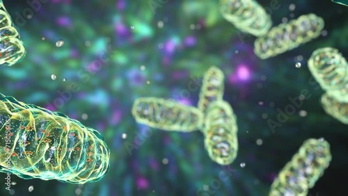 Mitochondria, a membrane-enclosed cellular organelles producing energy, 3D animation photo