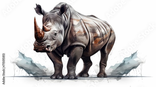  A rhino  isolated  white background