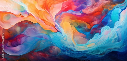 Swirls of liquid in a mesmerizing dance of vivid colors, forming an abstract masterpiece that captures the essence of fluid flow