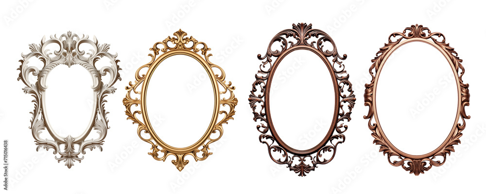 White, Golden and wooden frames on transparent background. Decorative ...