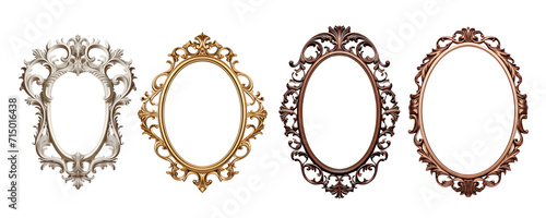 White, Golden and wooden frames on transparent background. Decorative elegant luxury design, frame set, collection, rococo style, isolated on transparent background