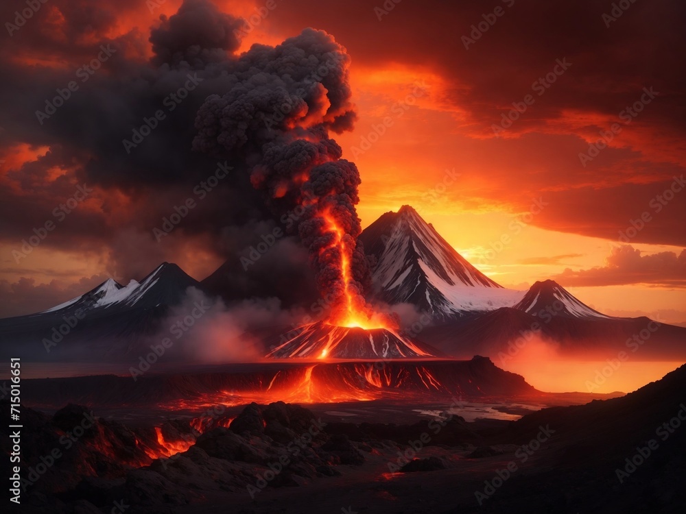 Volcanic Drama at Sunset: Illuminating the Sky with the Fiery Spectacle of a Sunset Eruption