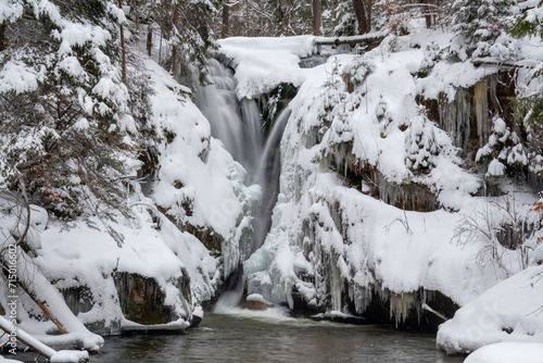 Szklarki Waterfall in winter, Lower Silesia, Poland.