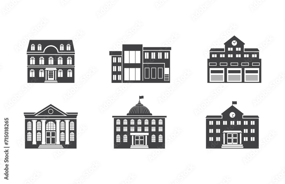 Buildings line icons. Bank, Hotel, Courthouse. City, Real estate, Architecture buildings icons. Hospital, town house, museum.1