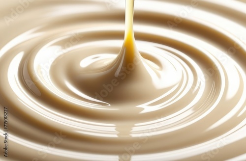 abstract creamy texture, beige background. close up on stringy swirling milky fluid