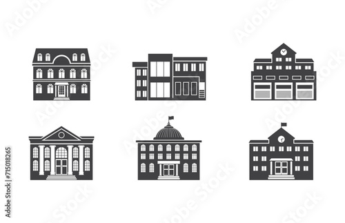 Buildings line icons. Bank, Hotel, Courthouse. City, Real estate, Architecture buildings icons. Hospital, town house, museum.1