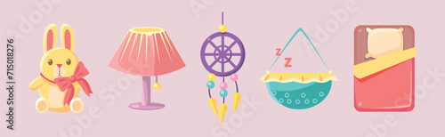 Baby Bedroom and Bedtime Object and Elements Vector Set