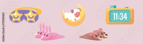 Baby Bedroom and Bedtime Object and Elements Vector Set