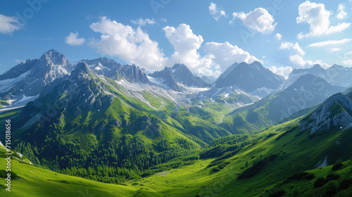 An expansive panorama showcasing the stunning beauty of the Alpine region