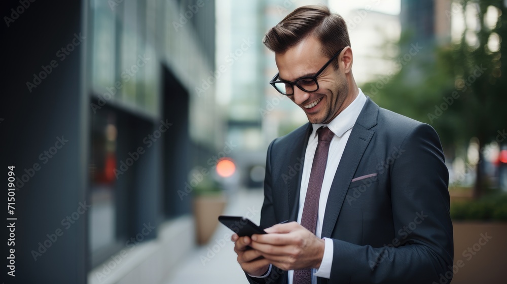 Handsome businessman looking in his smartphone Handsome businessman looking in his smartphone
