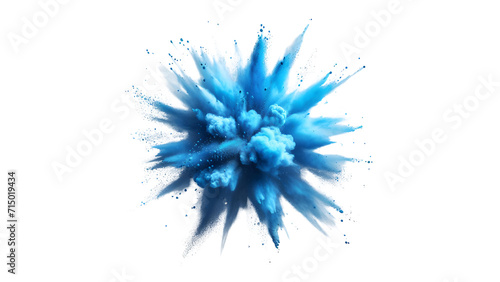 Aerial View of Abstract Upward Explosion of Fine Bright Blue Color Powder isolated against transparent background-Artistic.