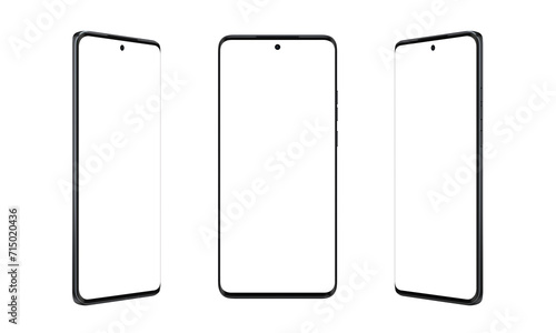 Modern smartphone with thin, round edges in three positions, transparent. Versatile phone mockup for showcasing sleek design