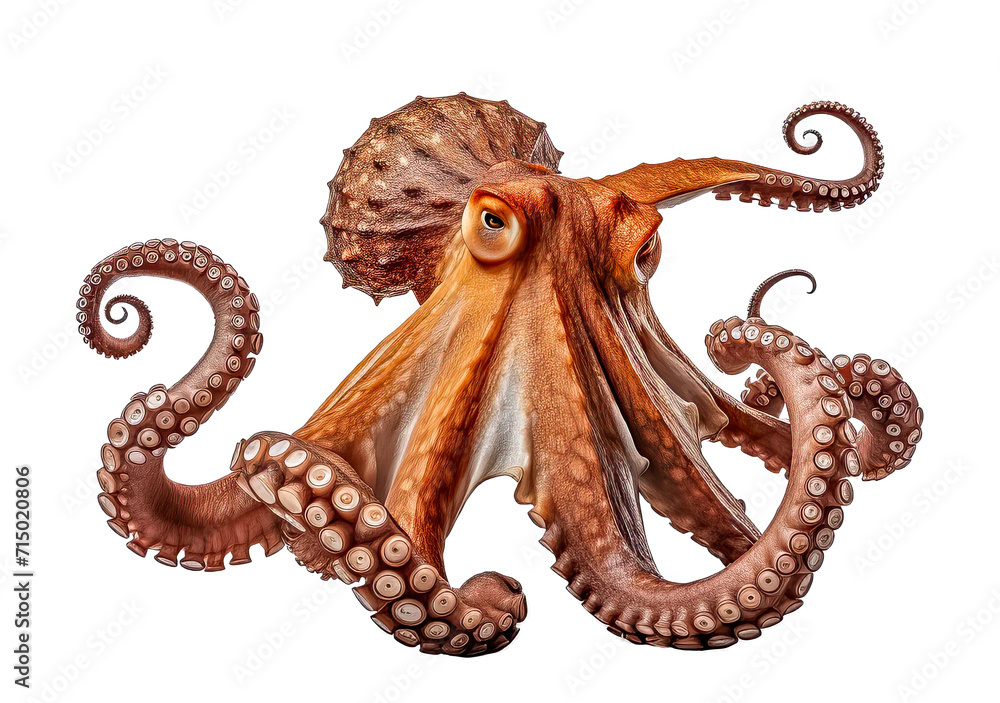 Krake, Octopoda, Octopus, freigestellt vor transparentem Hintergrund, Generative AI